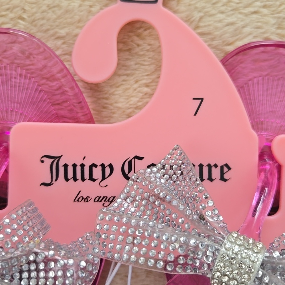 Juicy Couture Spain Rhinestone Bow Slip On Flat Pink Flip Flops Size 7 - Picture 4 of 5
